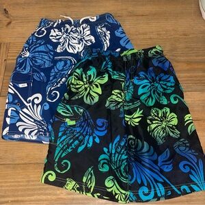 First Wave Boys Size 12 Swim Trunks Board Shorts 2PAIR Elastic Waist Drawstring